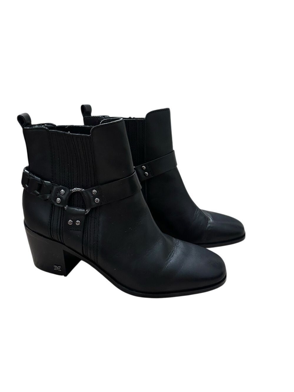 Sam Edelman Dalma Leather Black Chelsea Ankle Booties With Braided Harness 9